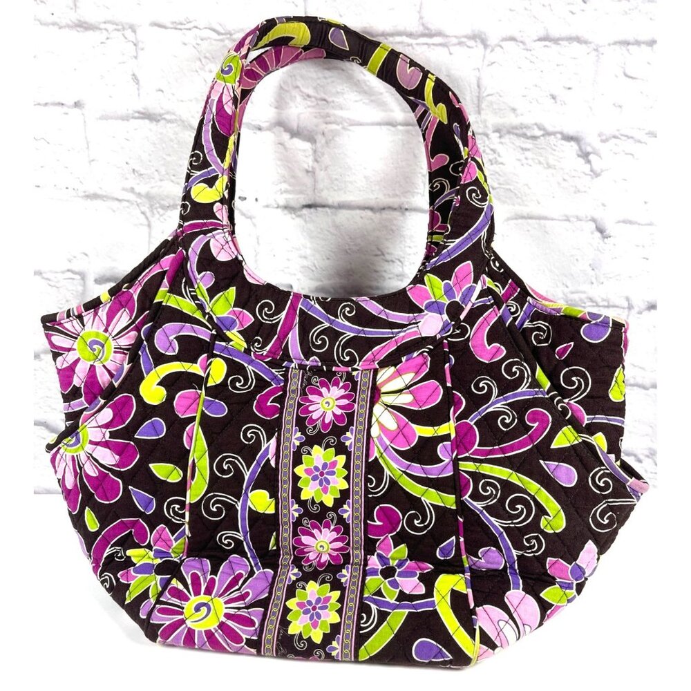 Vera Bradley Shoulder Tote Bag Purple Punch Floral Quilted Purse Pockets Retired - Picture 2 of 16